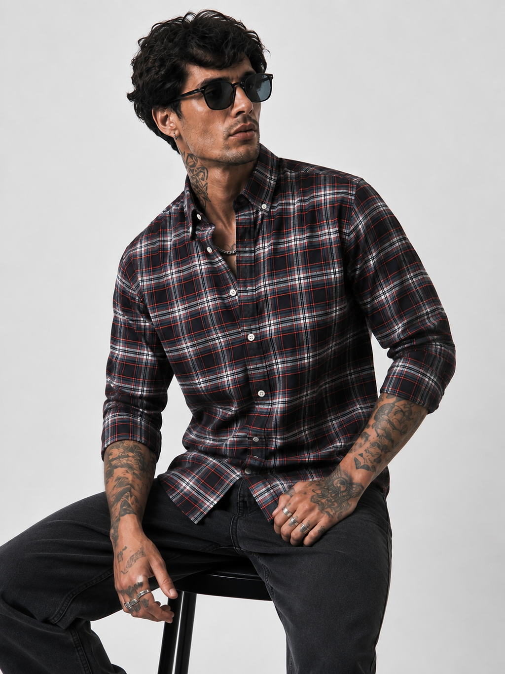 Premium Charcoal Plaid Long Sleeve Shirt | Bradbird