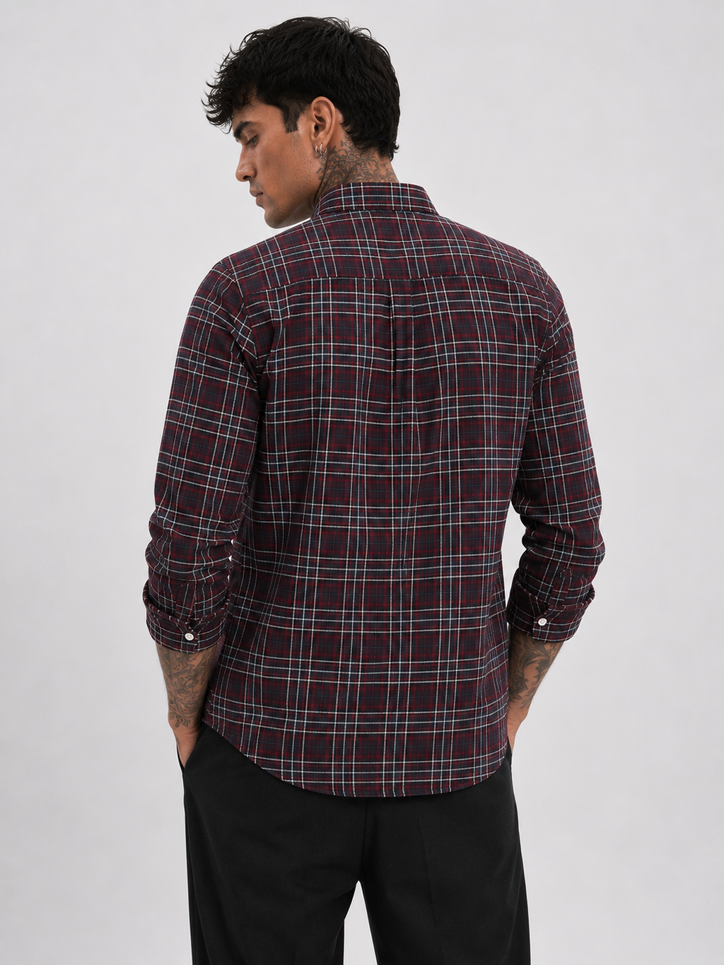 Maroon & Charcoal Checked Shirt | Premium Cotton Shirt | Bradbird