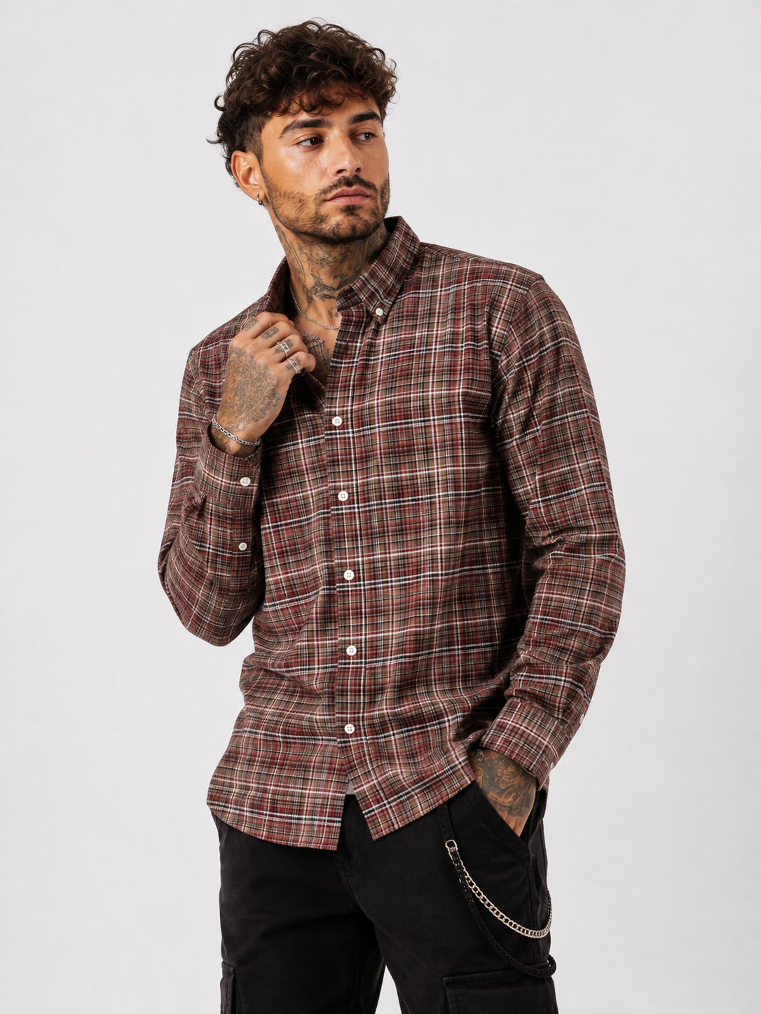 Earthy Brown & Rust Checked Shirt | Premium Cotton Shirt | Bradbird