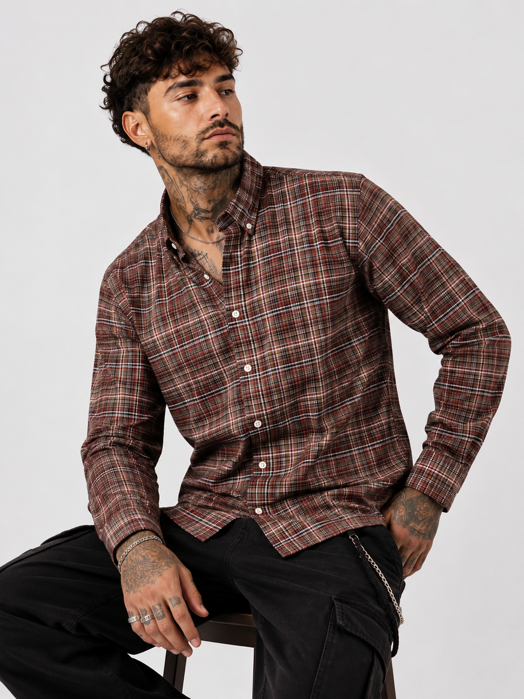 Earthy Brown & Rust Checked Shirt | Premium Cotton Shirt | Bradbird