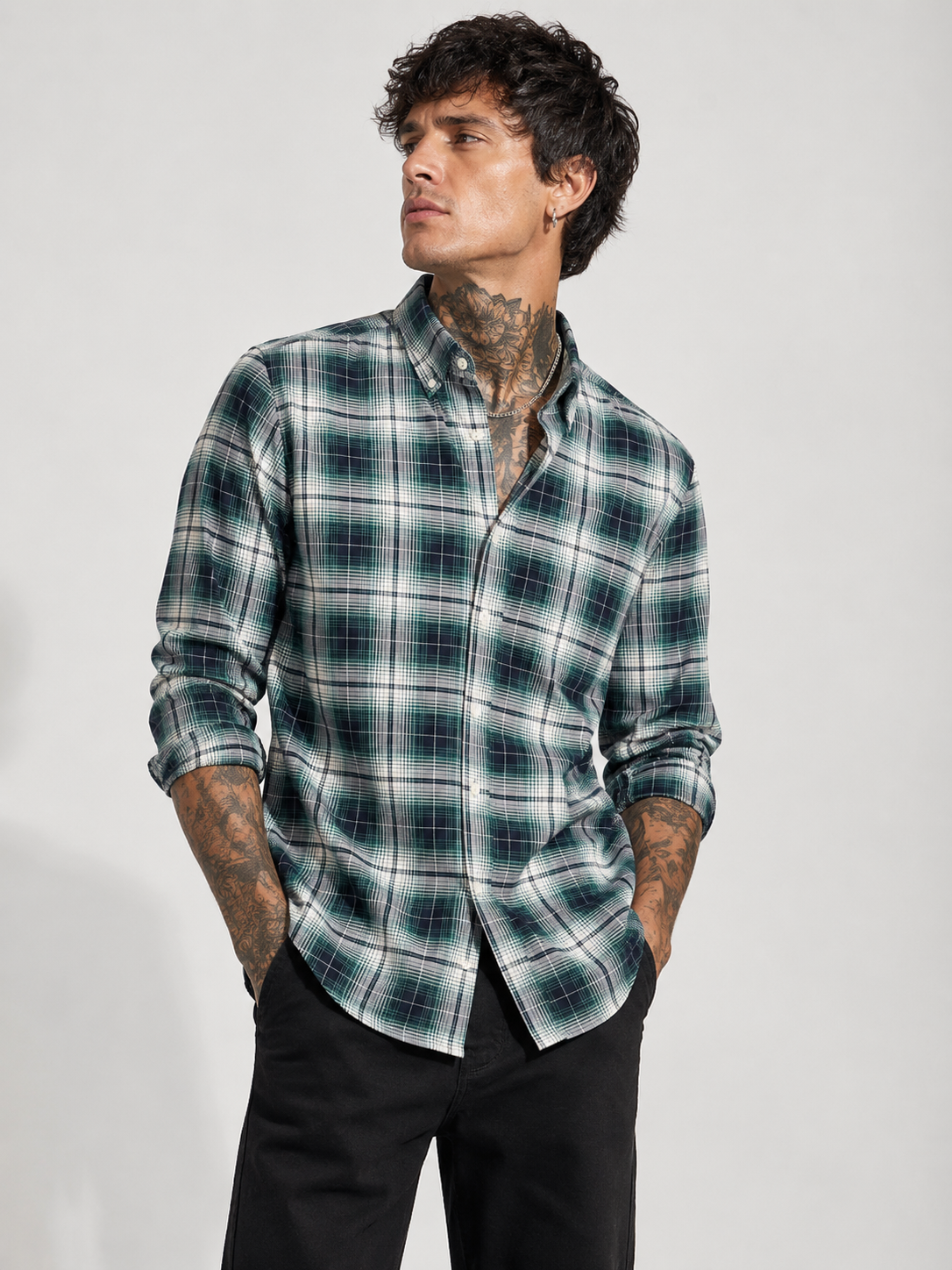 Emerald Green & Navy Checked Shirt | Premium Cotton Shirt | Bradbird