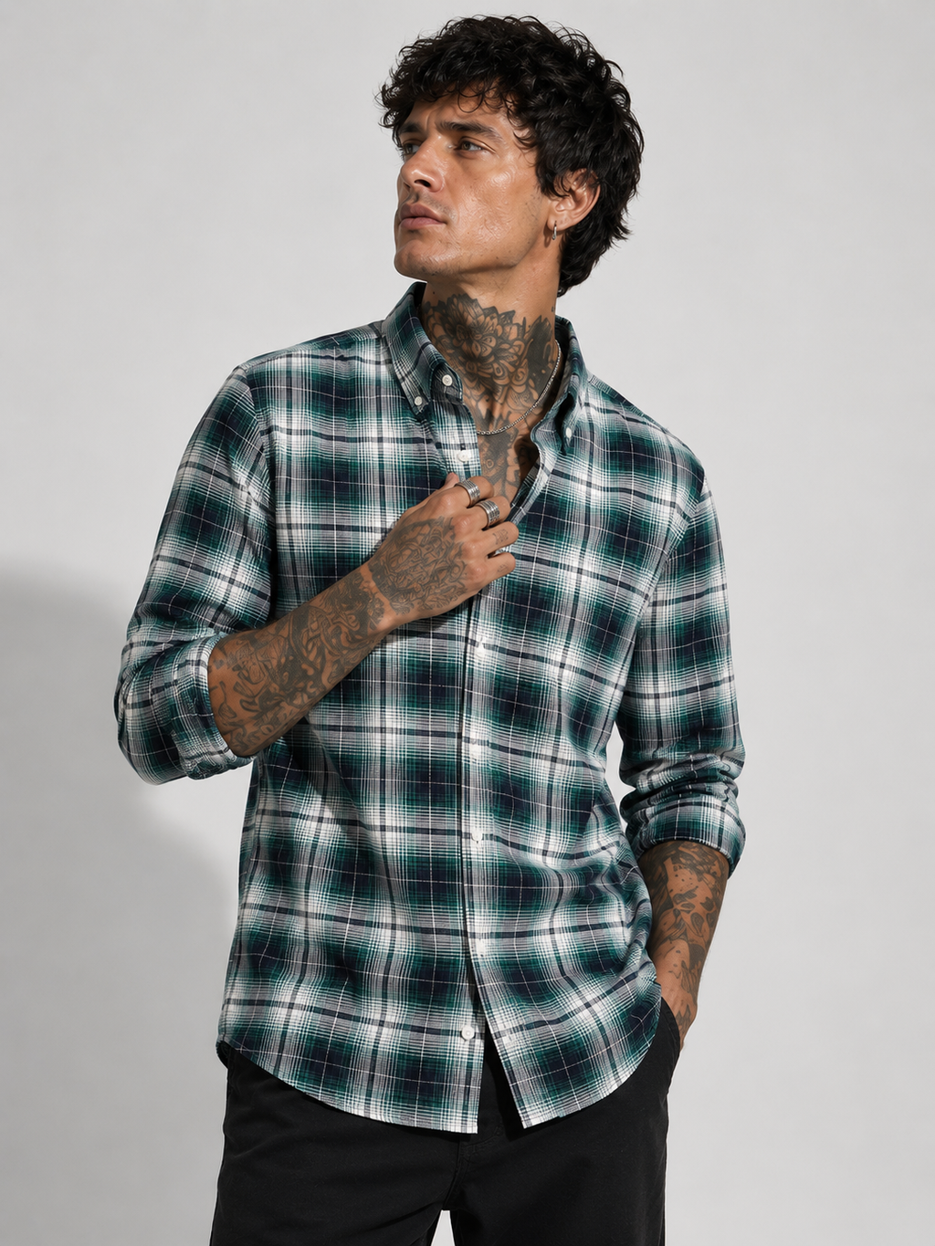 Emerald Green & Navy Checked Shirt | Premium Cotton Shirt | Bradbird