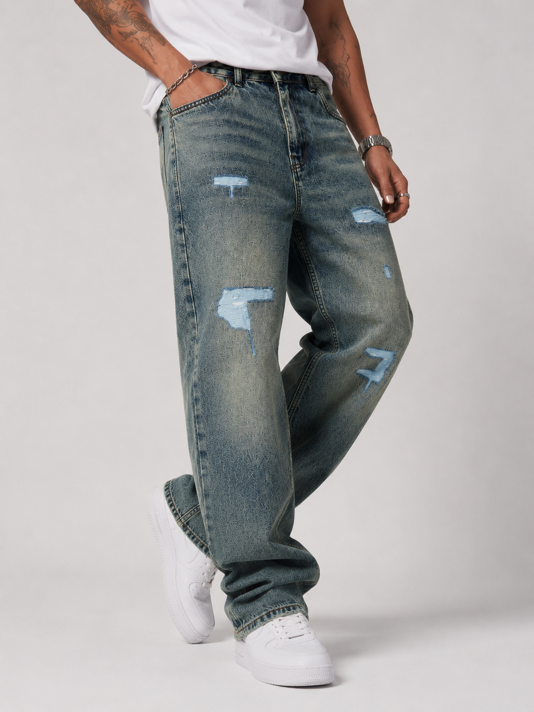 Distressed Goofy Fit Jeans | Men's Luxury Baggy Ripped Denim