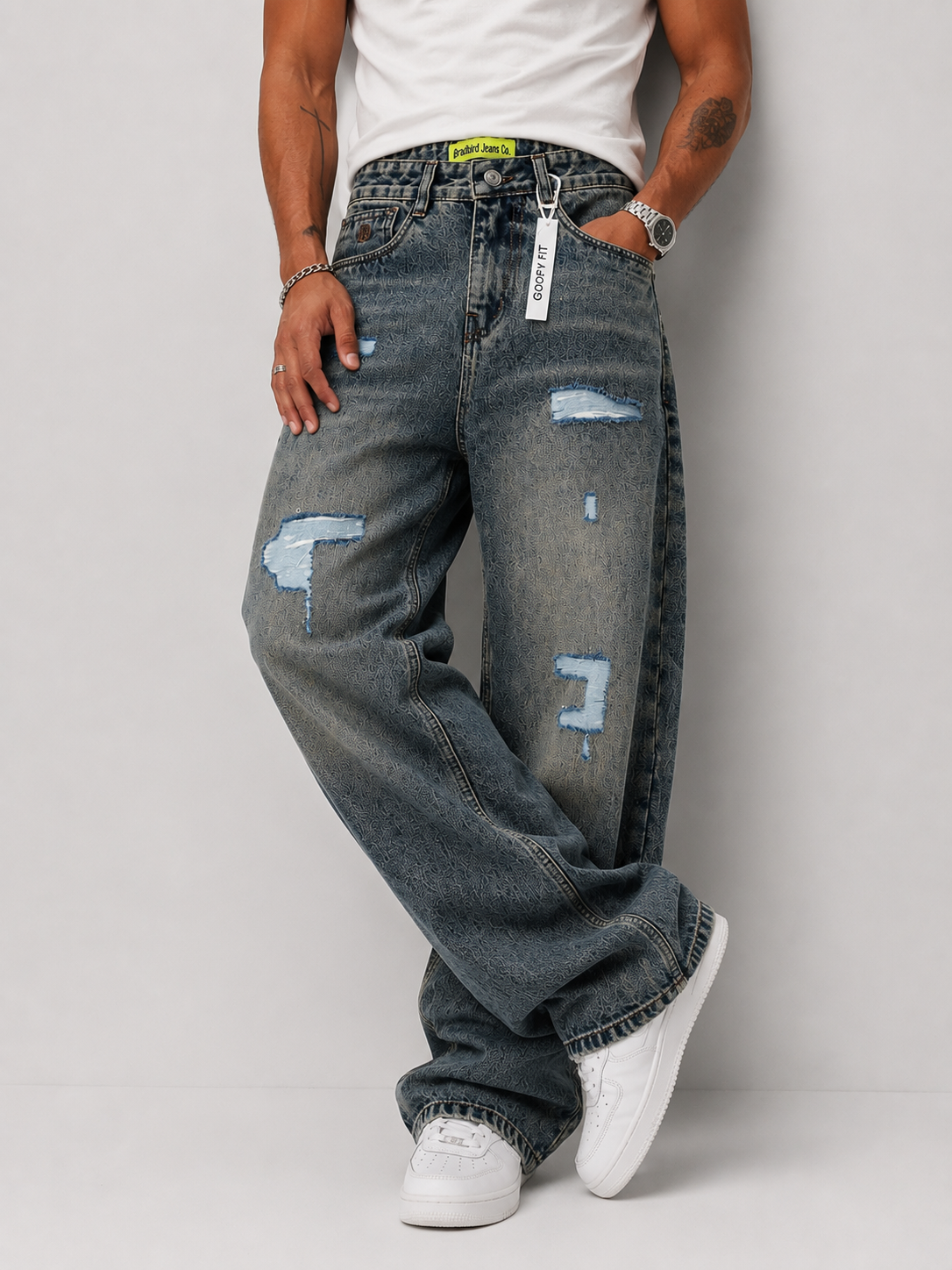 Distressed Goofy Fit Jeans | Men's Luxury Baggy Ripped Denim