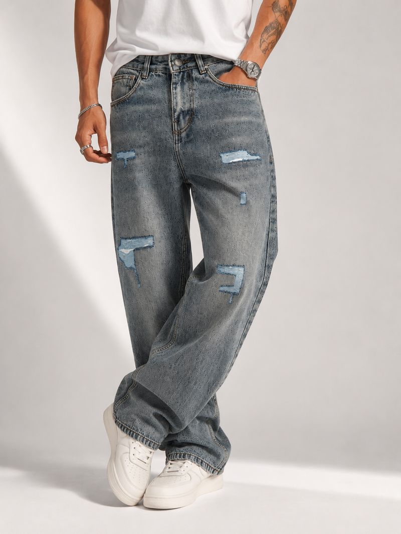Distressed Goofy Fit Jeans | Men's Luxury Baggy Ripped Denim