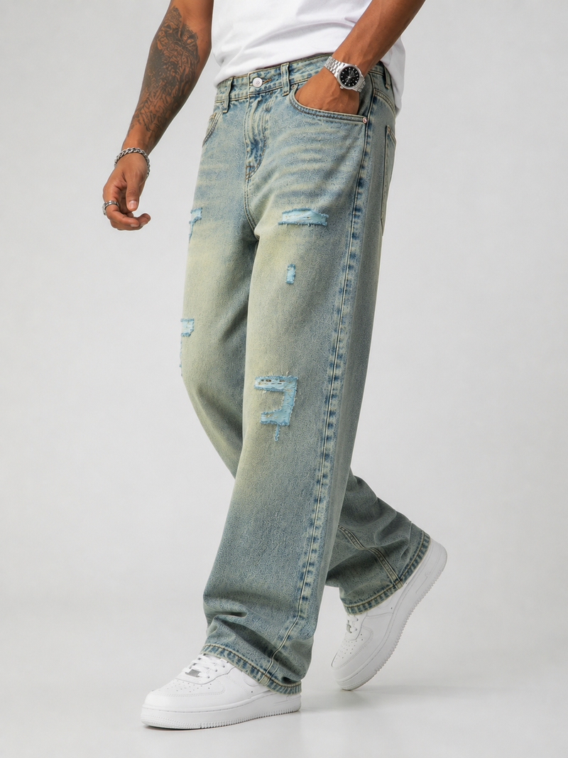 Distressed Goofy Fit Jeans | Men's Luxury Baggy Ripped Denim