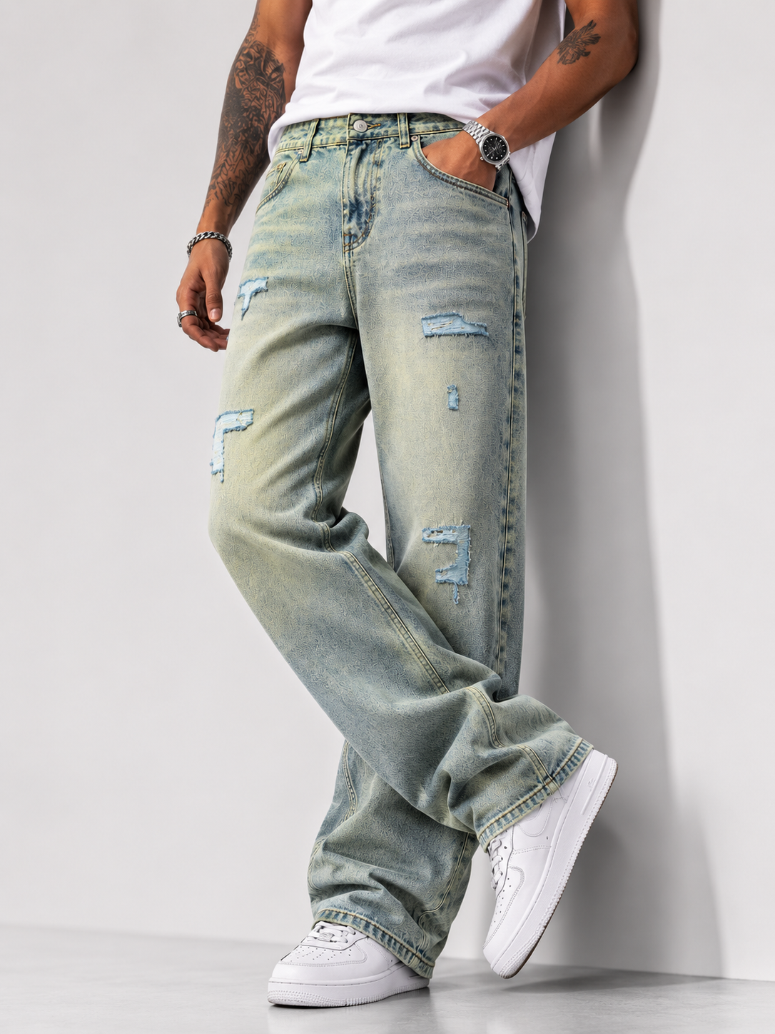Distressed Goofy Fit Jeans | Men's Luxury Baggy Ripped Denim