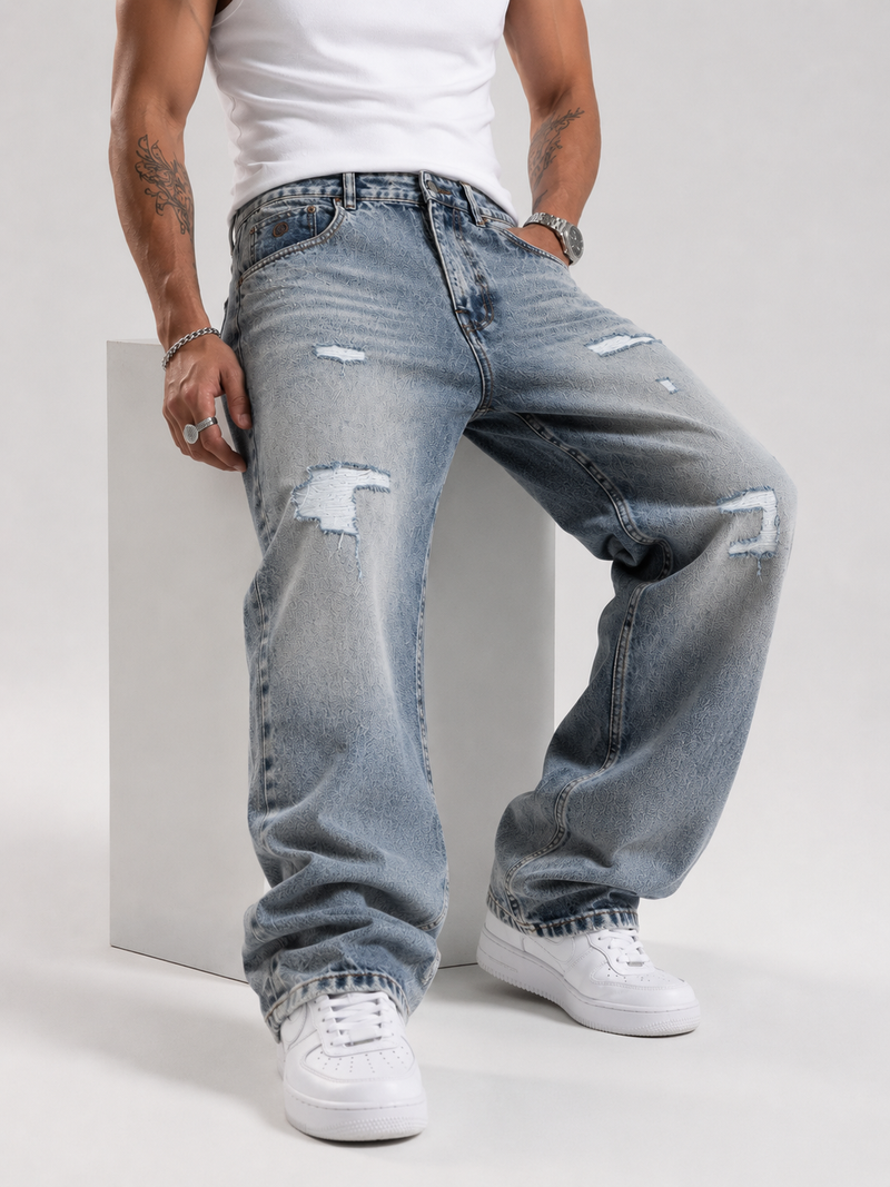 Distressed Goofy Fit Jeans | Men's Luxury Baggy Ripped Denim