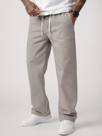 Straight Fit Drawstring Cotton Trousers