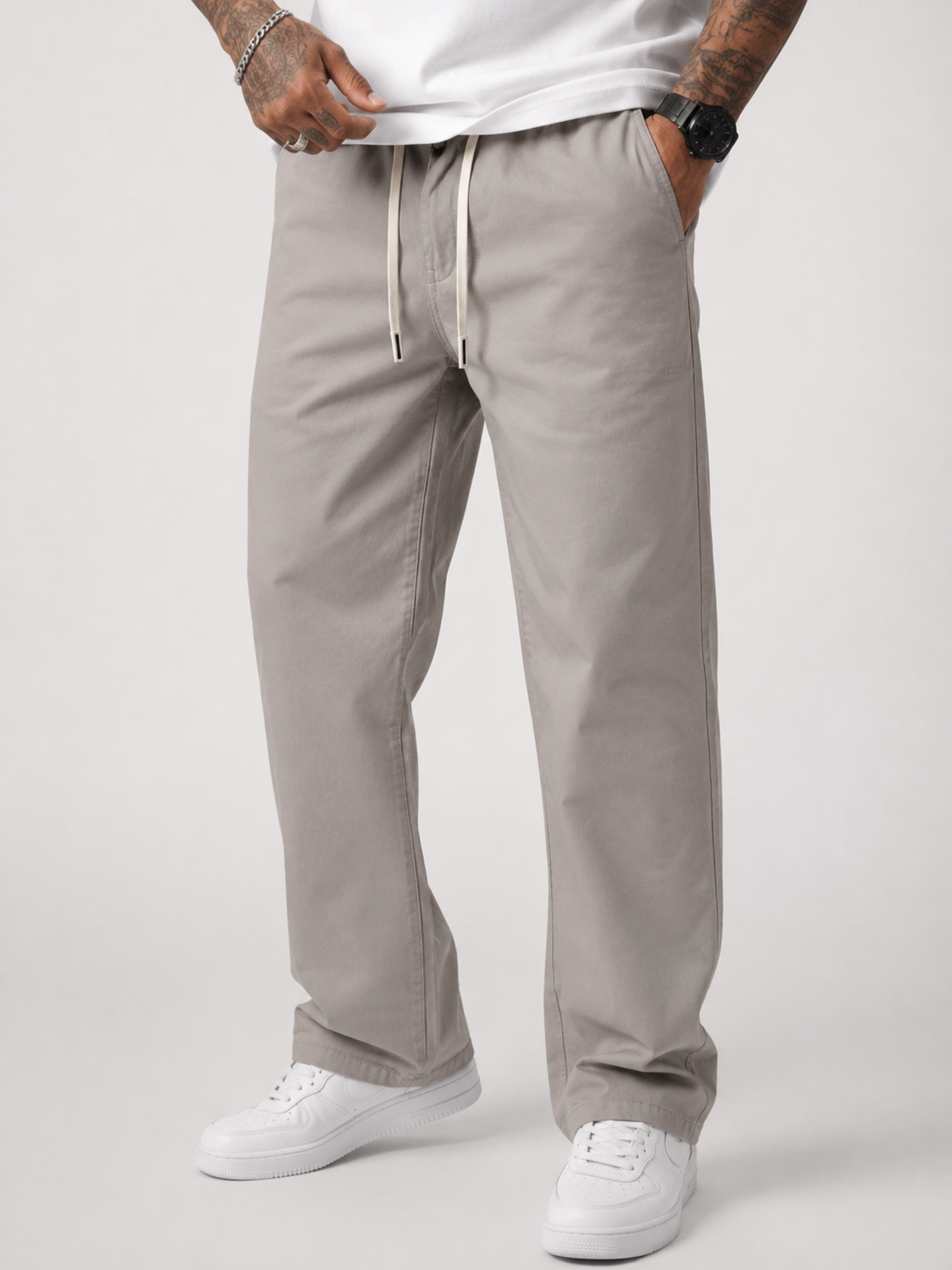 Straight Fit Drawstring Cotton Trousers