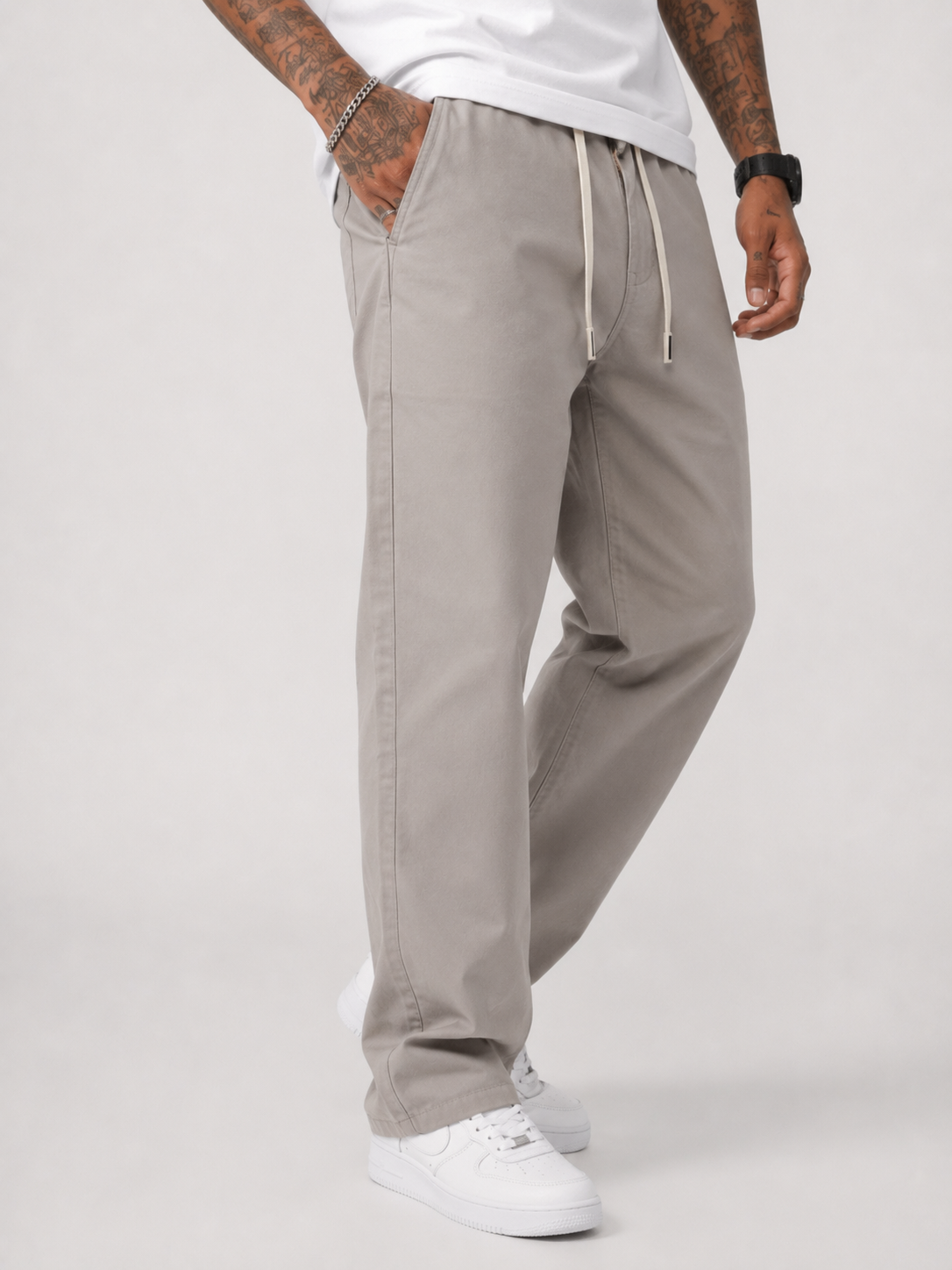 Straight Fit Drawstring Cotton Trousers