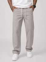 Straight Fit Drawstring Cotton Trousers
