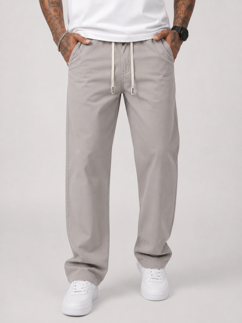 Straight Fit Drawstring Cotton Trousers