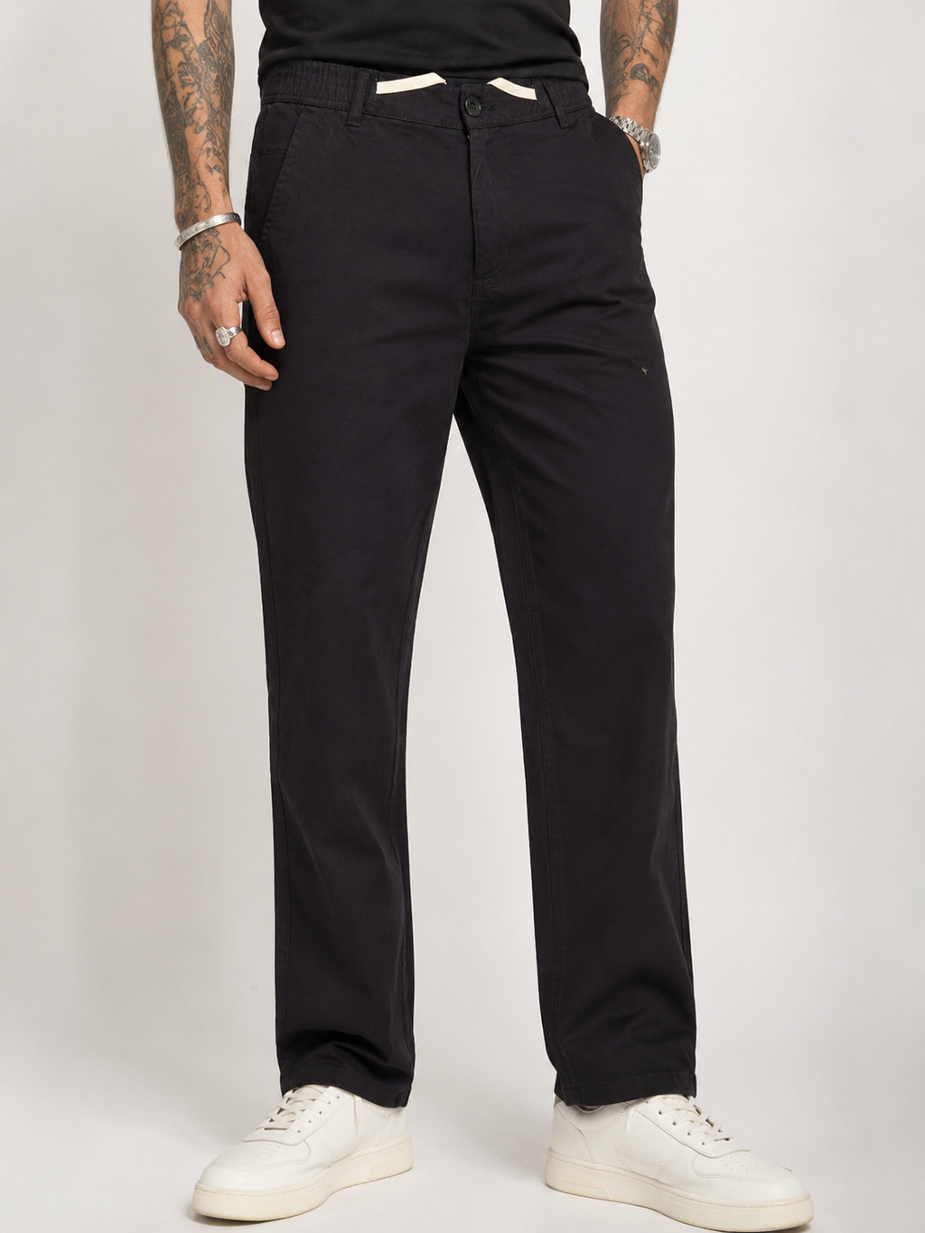 Straight Fit Drawstring Cotton Trousers