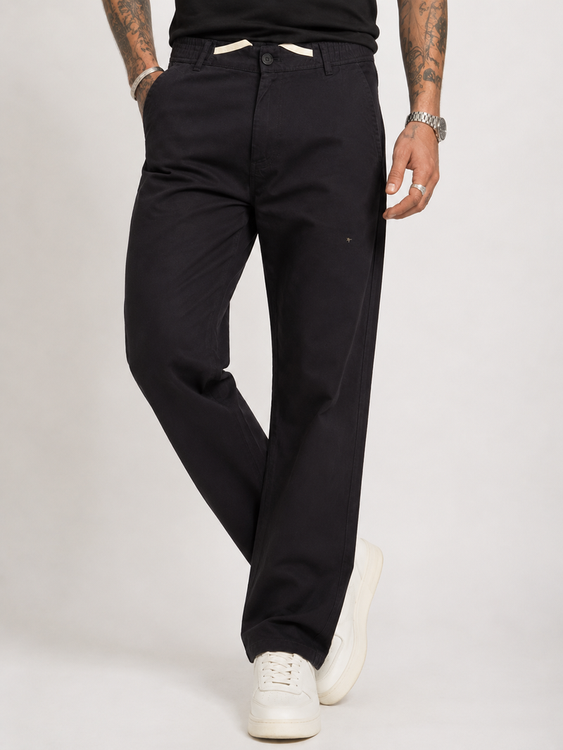 Straight Fit Drawstring Cotton Trousers