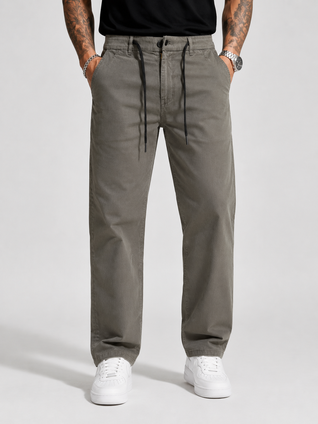Straight Fit Drawstring Cotton Trousers