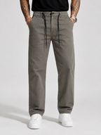 Straight Fit Drawstring Cotton Trousers