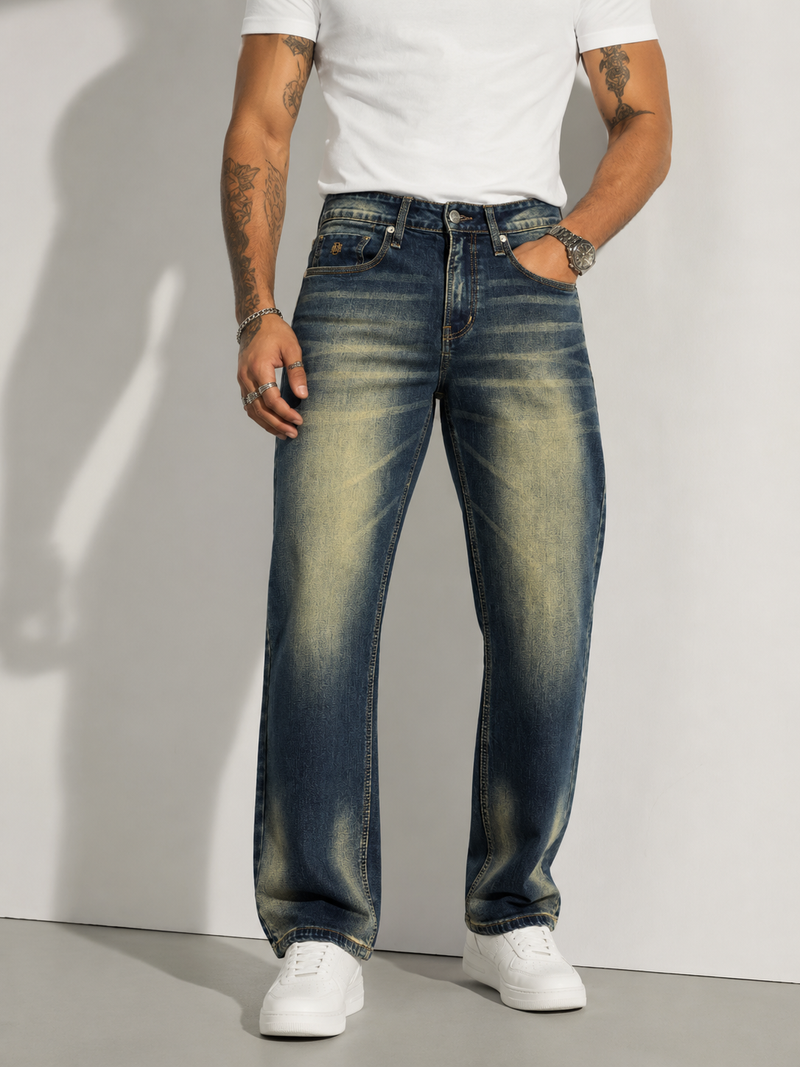 Dark Indigo Acid Tinted Straight Fit Jeans | Luxury Streetwear