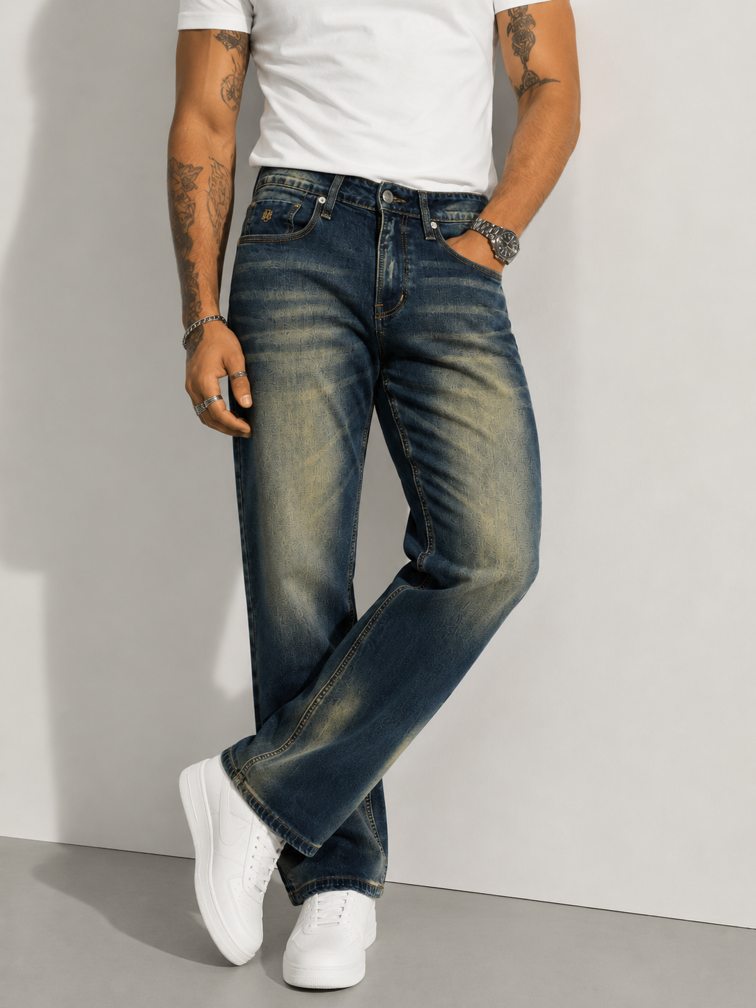 Dark Indigo Acid Tinted Straight Fit Jeans | Luxury Streetwear