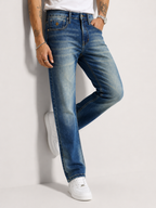 Mid-Blue Vintage Faded Straight Fit Denim Jeans | Premium Casuals