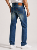 Mid-Blue Vintage Faded Straight Fit Denim Jeans | Premium Casuals