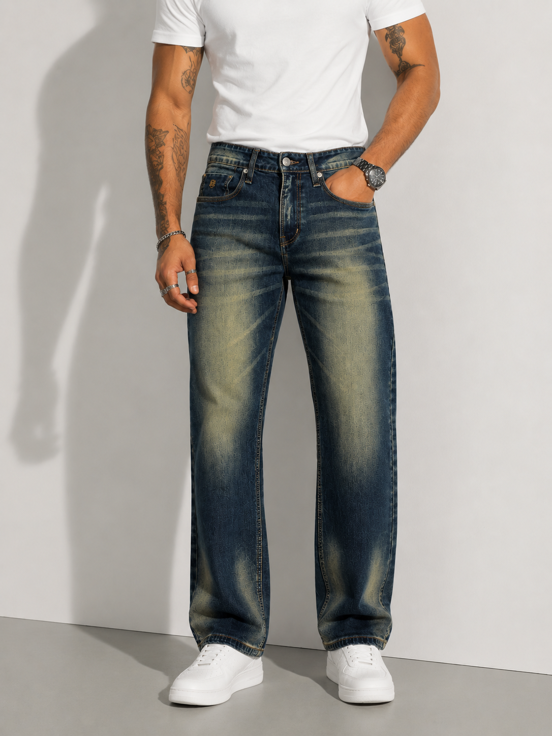 Dark Indigo Acid Tinted Straight Fit Jeans | Luxury Streetwear