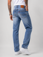 Light Blue Laser Textured Straight Fit Denim Jeans | Premium Menswear