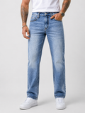 Light Blue Laser Textured Straight Fit Denim Jeans | Premium Menswear
