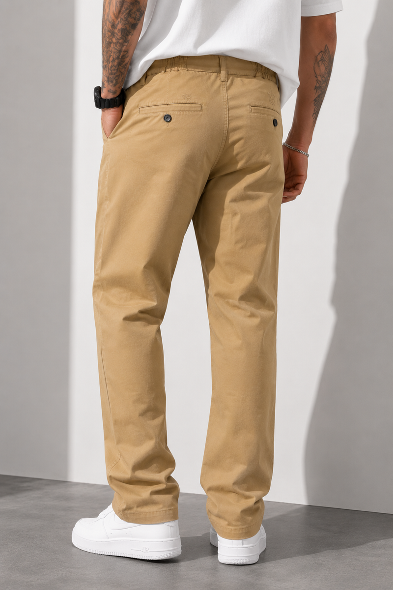 Straight Fit Drawstring Cotton Trousers