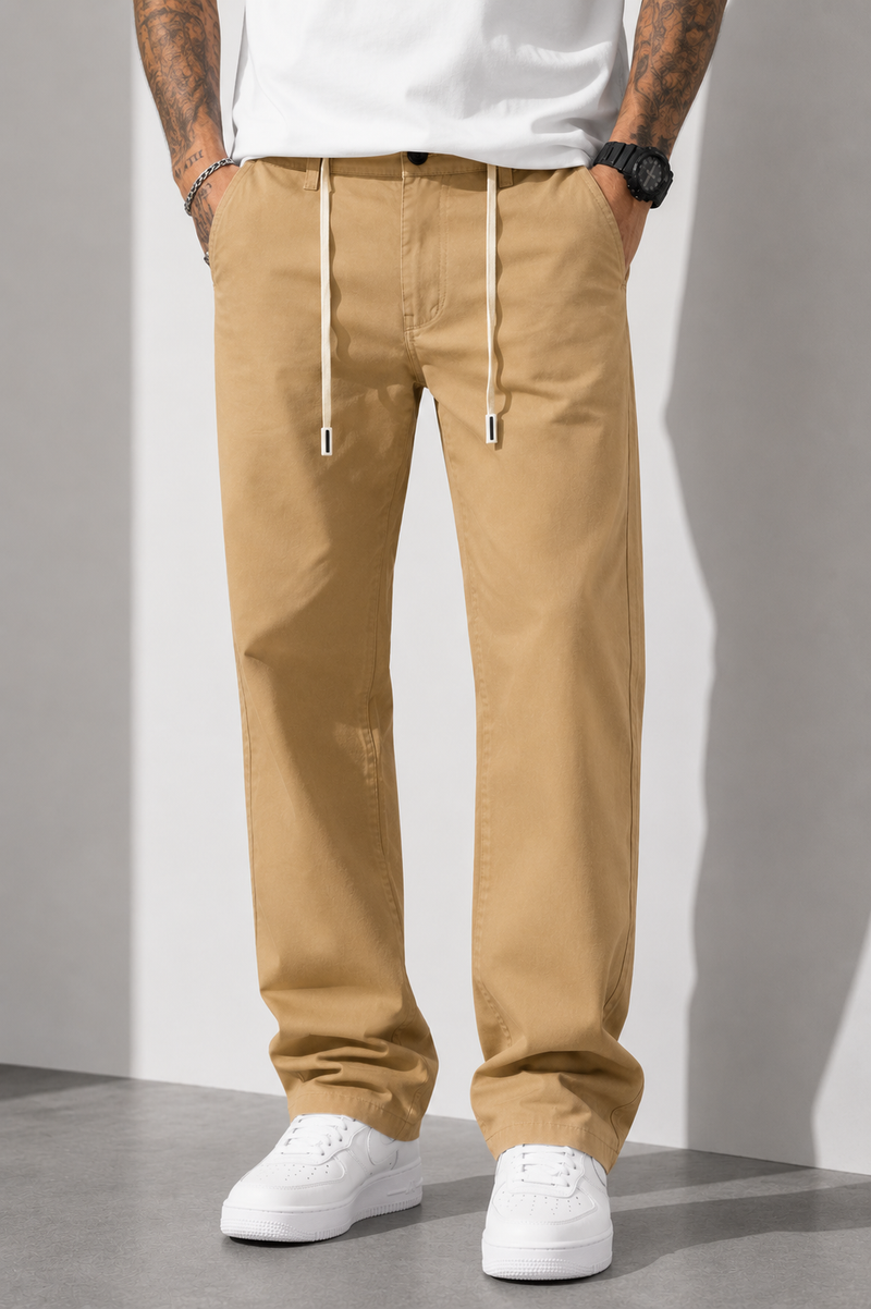 Straight Fit Drawstring Cotton Trousers