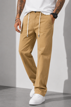 Straight Fit Drawstring Cotton Trousers