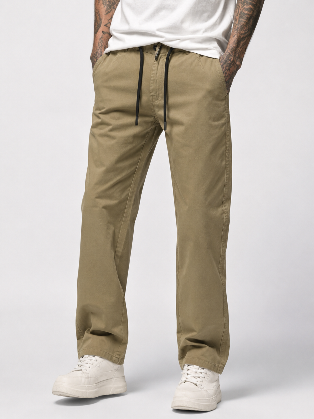 Straight Fit Drawstring Cotton Trousers