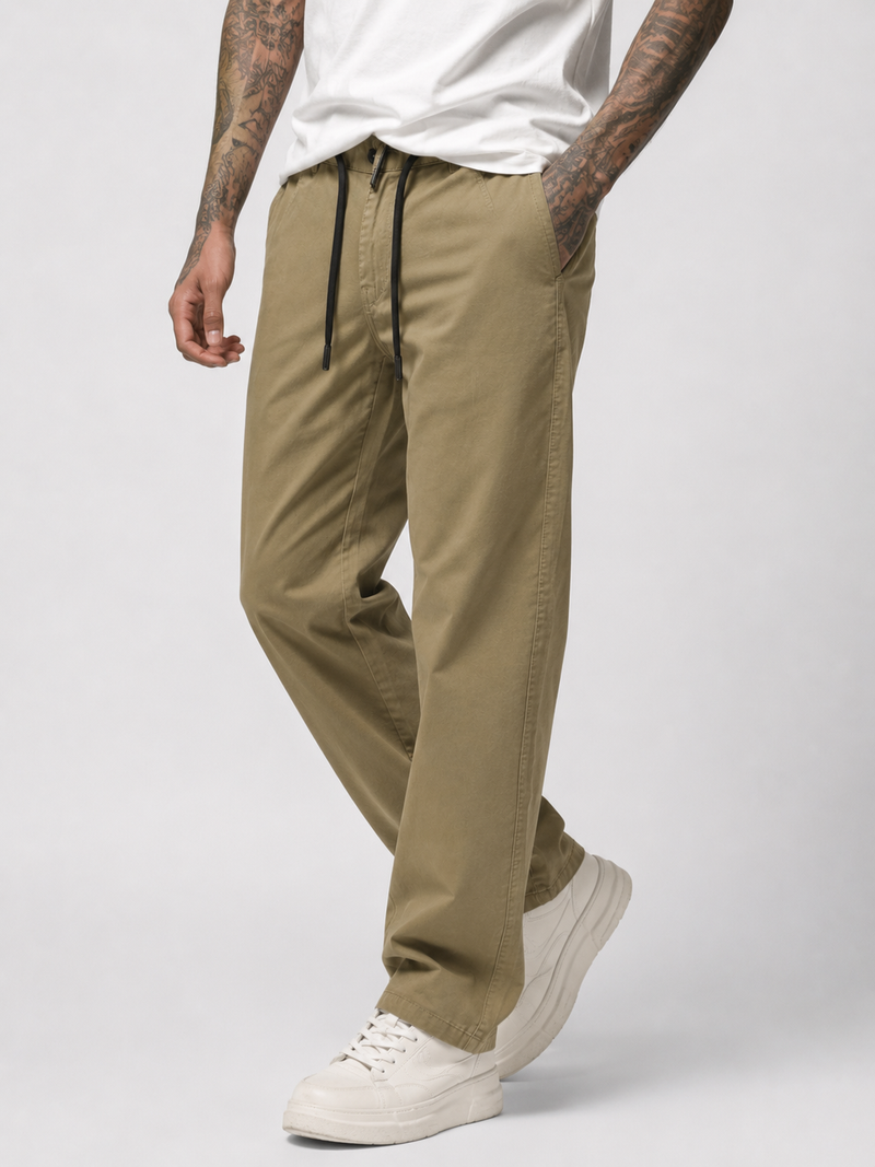 Straight Fit Drawstring Cotton Trousers