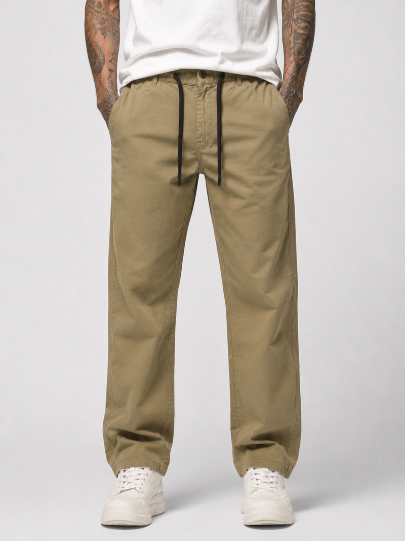 Straight Fit Drawstring Cotton Trousers