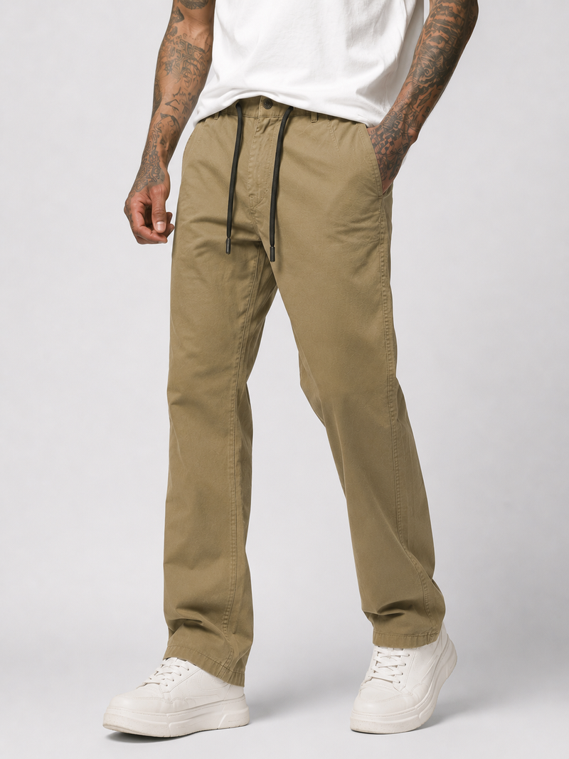 Straight Fit Drawstring Cotton Trousers