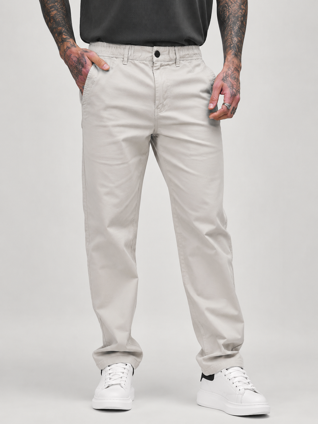 Straight Fit Drawstring Cotton Trousers