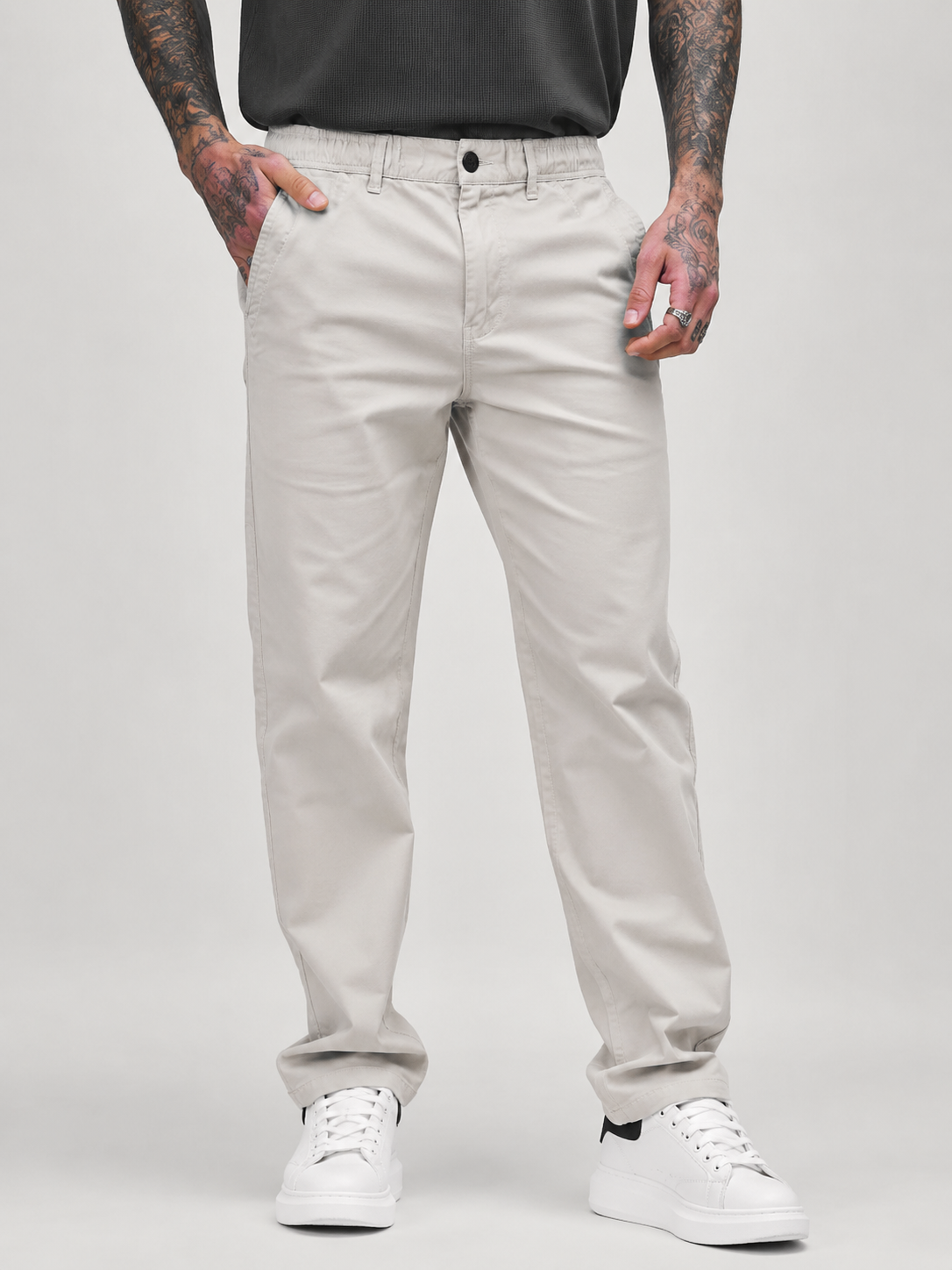 Straight Fit Drawstring Cotton Trousers