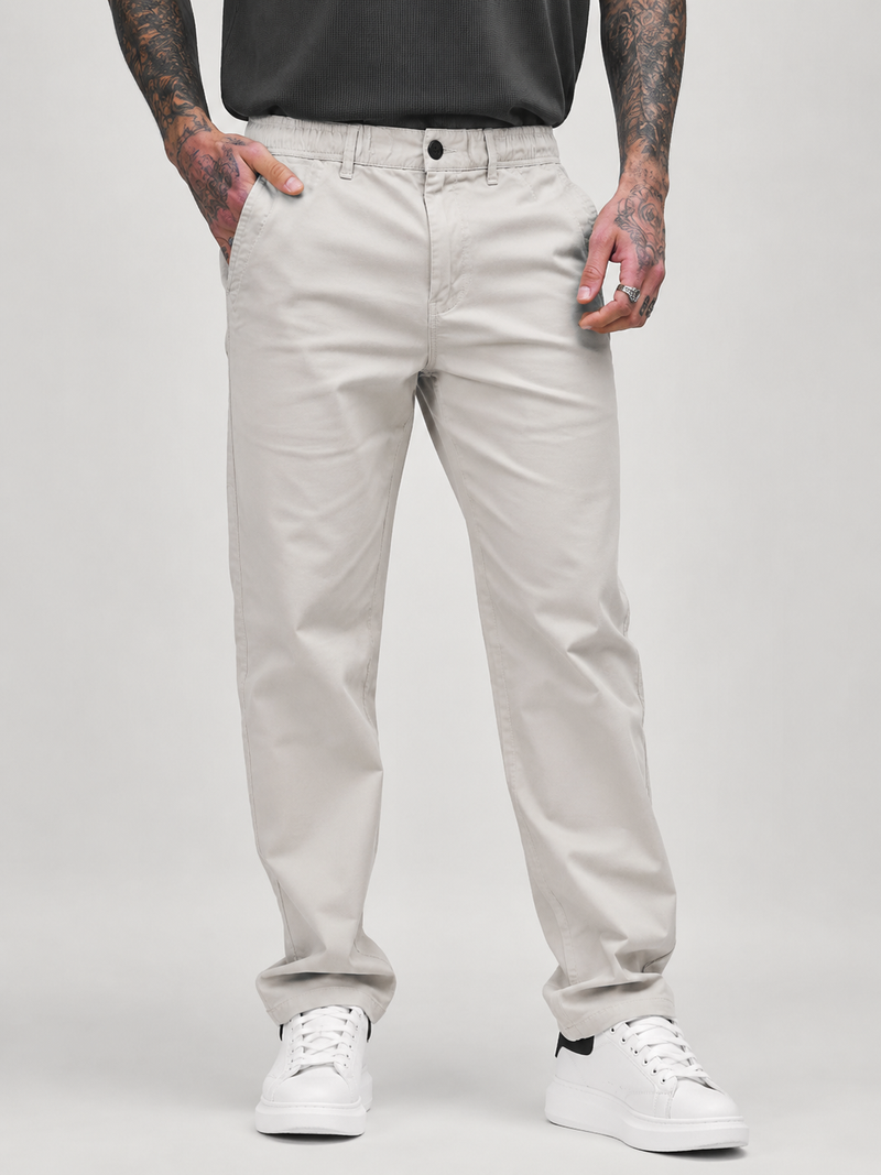 Straight Fit Drawstring Cotton Trousers