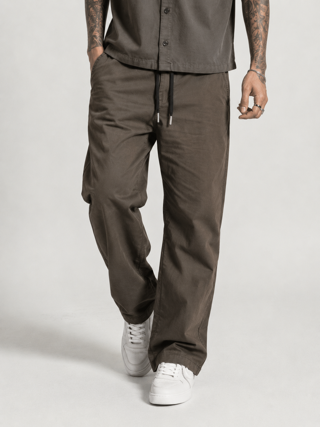 Straight Fit Drawstring Cotton Trousers