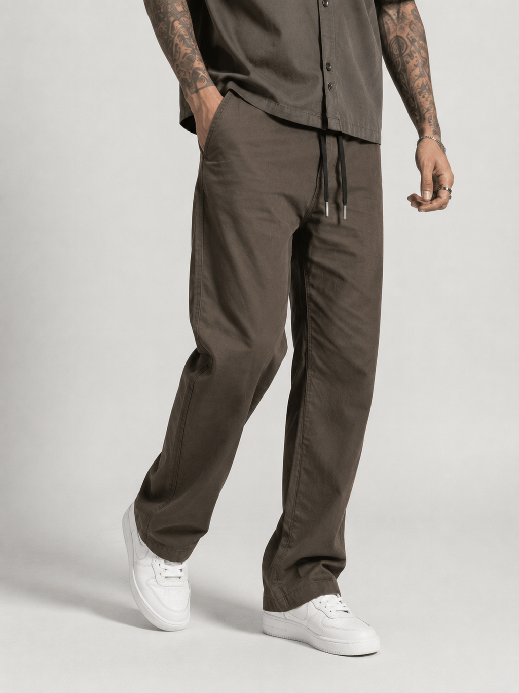 Straight Fit Drawstring Cotton Trousers