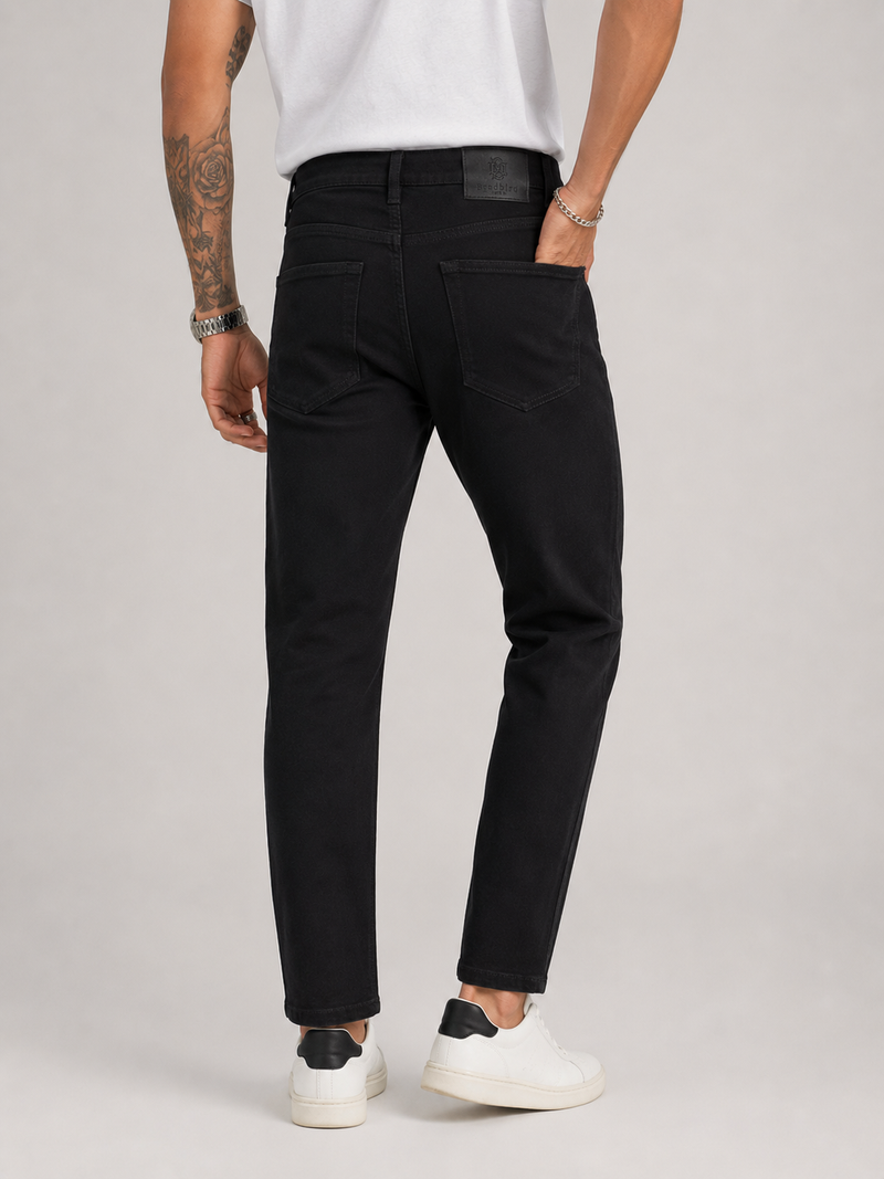 Jet Black Ankle Length Jeans for Men | Sleek Minimalist Denim