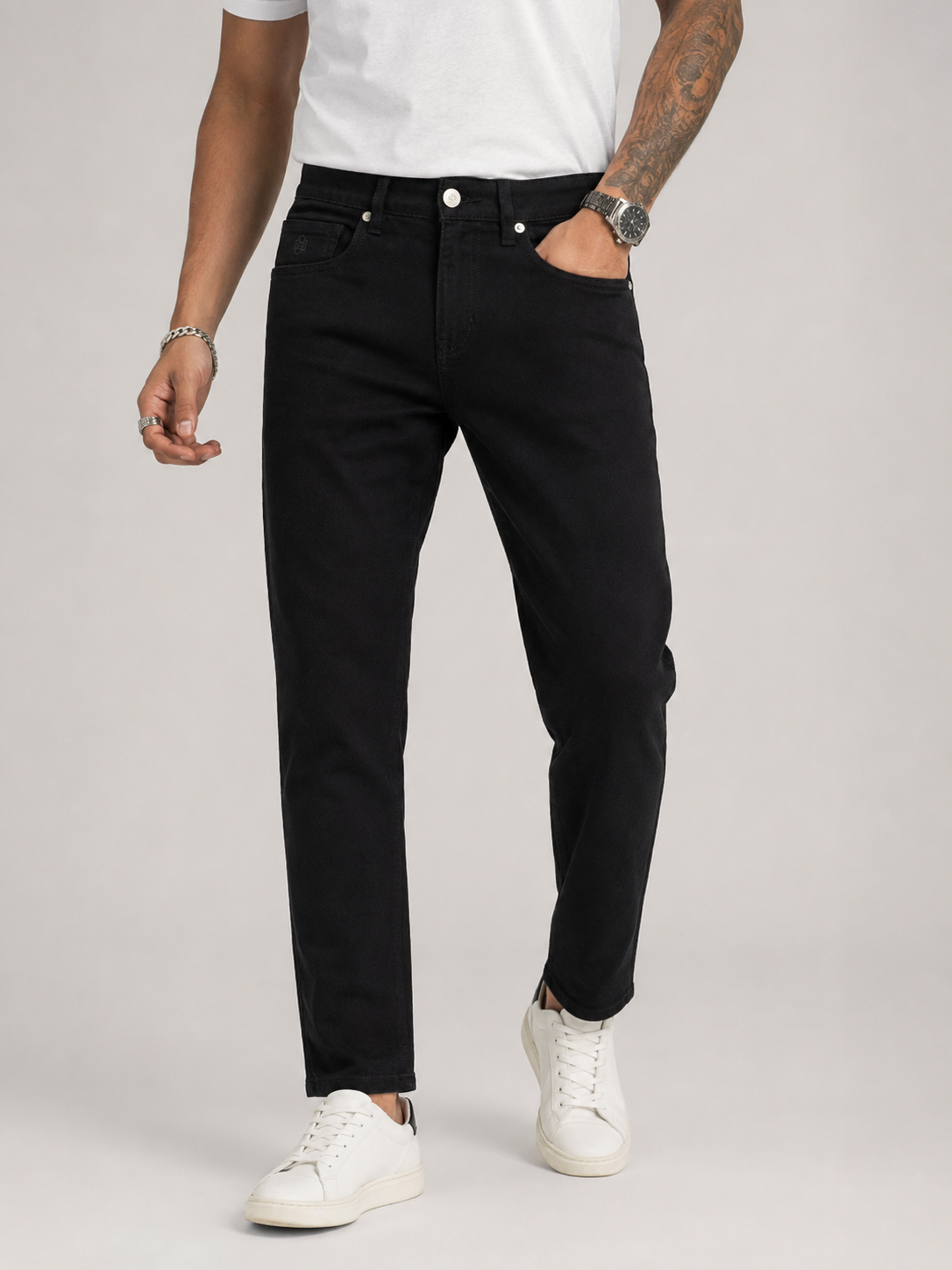Jet Black Ankle Length Jeans for Men | Sleek Minimalist Denim