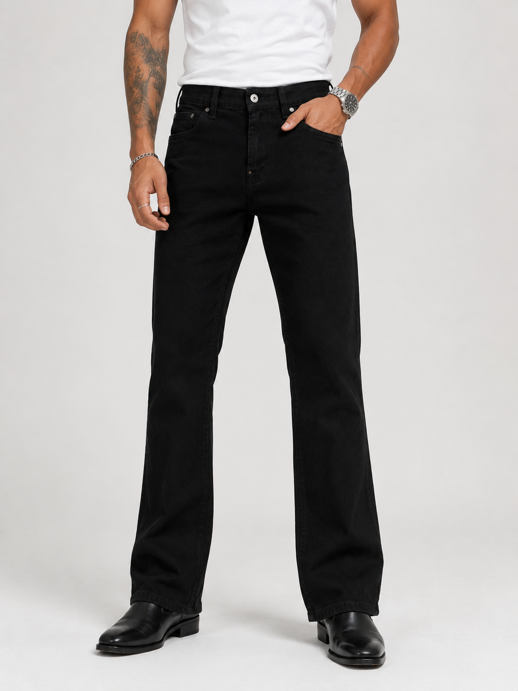 Midnight Black Bootcut Jeans for Men | Luxury Flared Denim