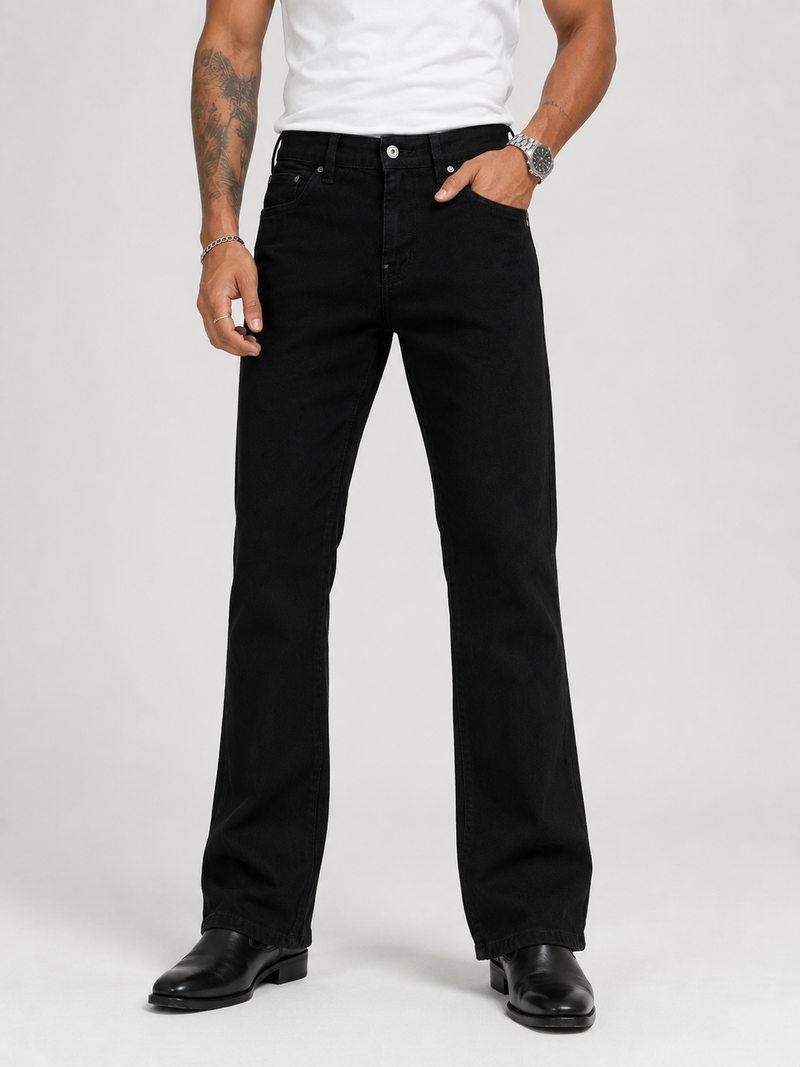 Midnight Black Bootcut Jeans for Men | Luxury Flared Denim