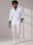 White oxford shirt with long sleeves and tonal monogram detail at chest