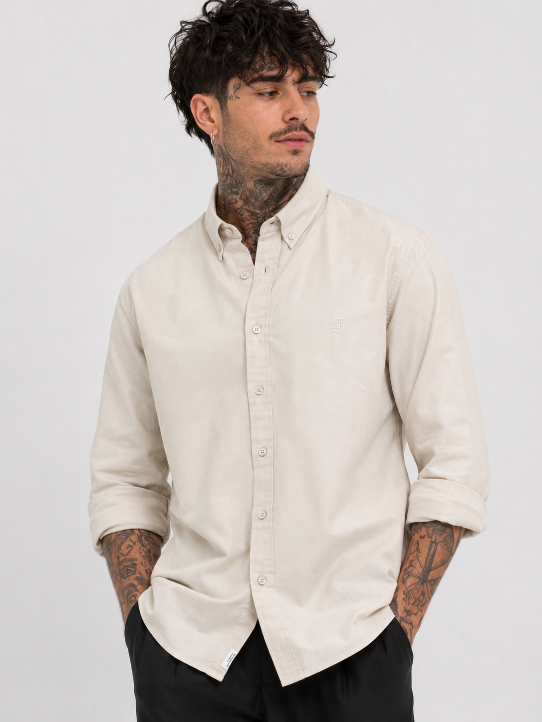 Off-White Textured Oxford Shirt with Tonal Monogram