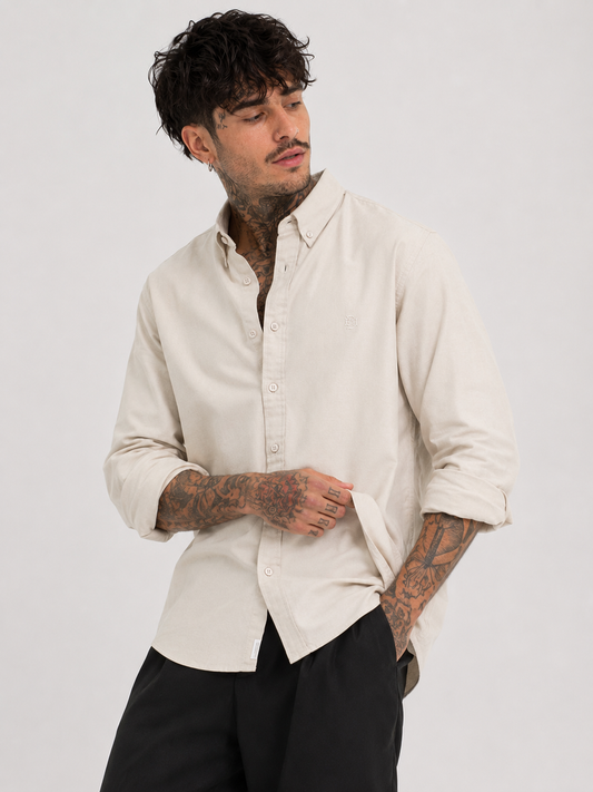 Off-White Textured Oxford Shirt with Tonal Monogram