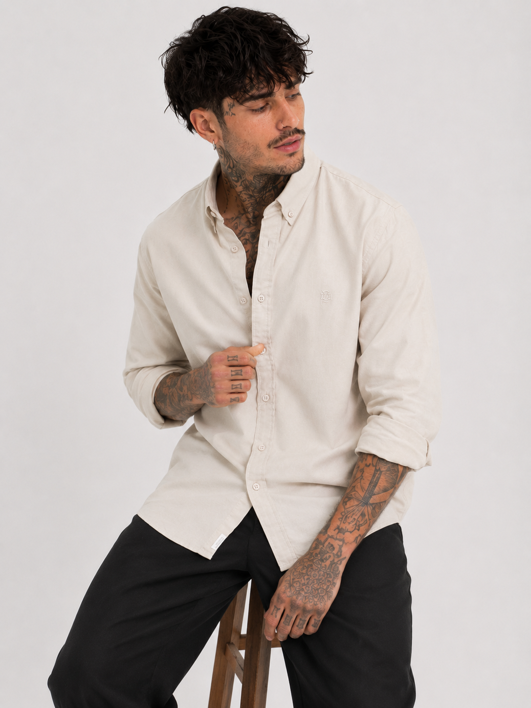 Off-White Textured Oxford Shirt with Tonal Monogram