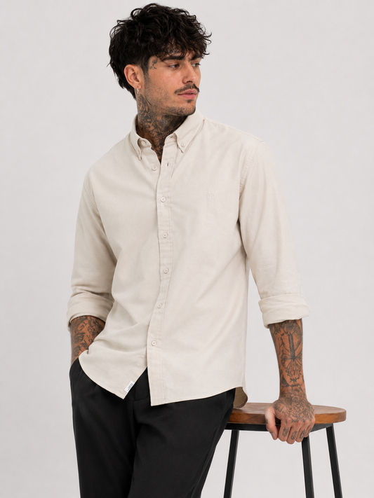 Off-White Textured Oxford Shirt with Tonal Monogram