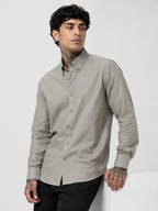 Olive textured oxford button-down shirt, tonal monogram at left chest